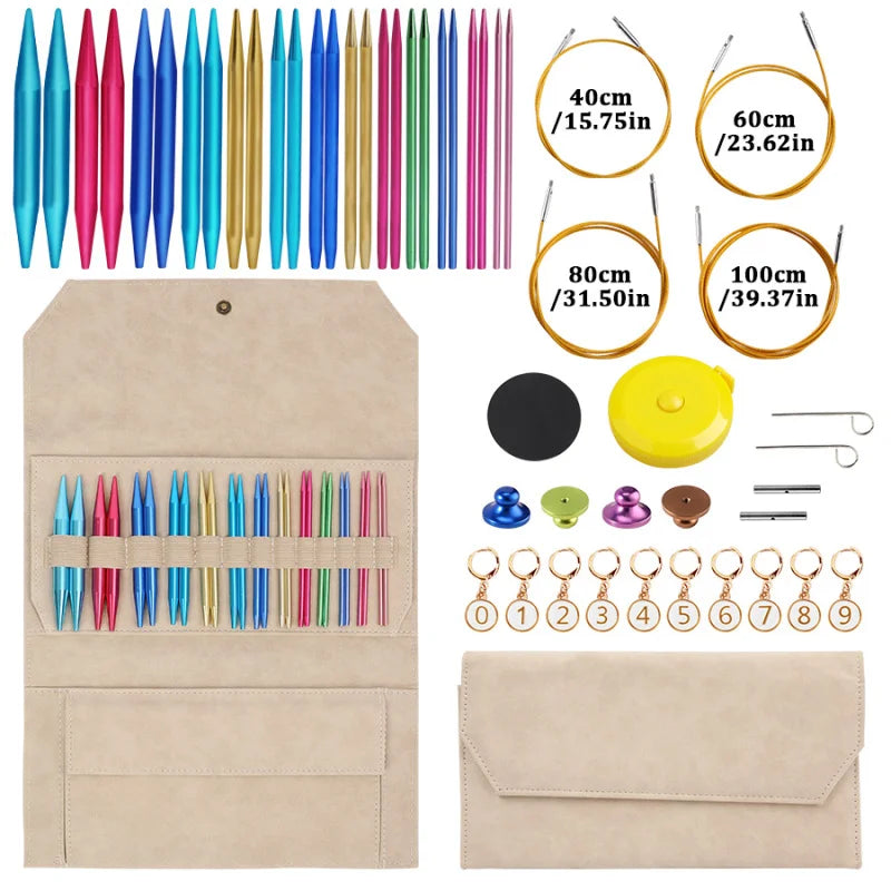 Aluminum Detachable Circular Knitting Needle Set with Storage Bag