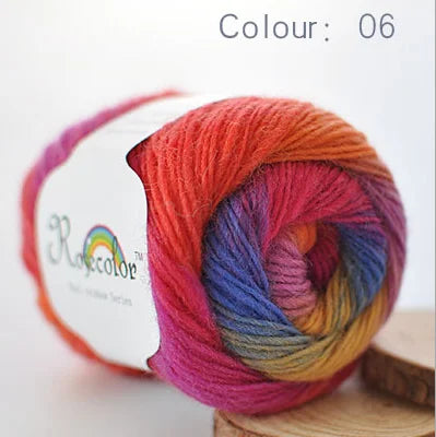 100% Wool Rainbow Yarn – Soft Thick Thread for Knitting & Crochet