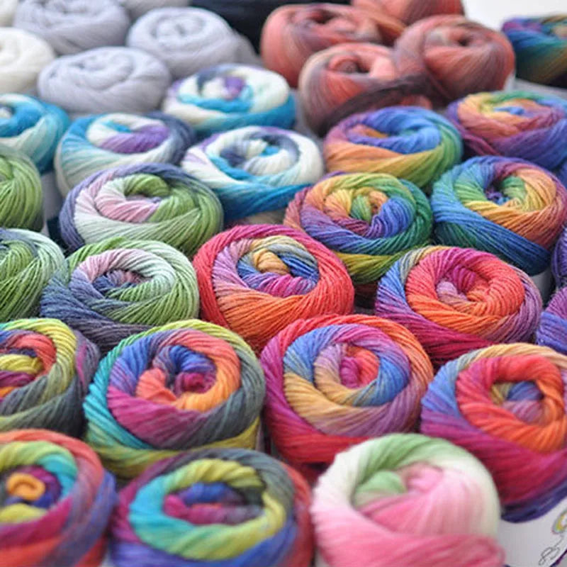 100% Wool Rainbow Yarn – Soft Thick Thread for Knitting & Crochet