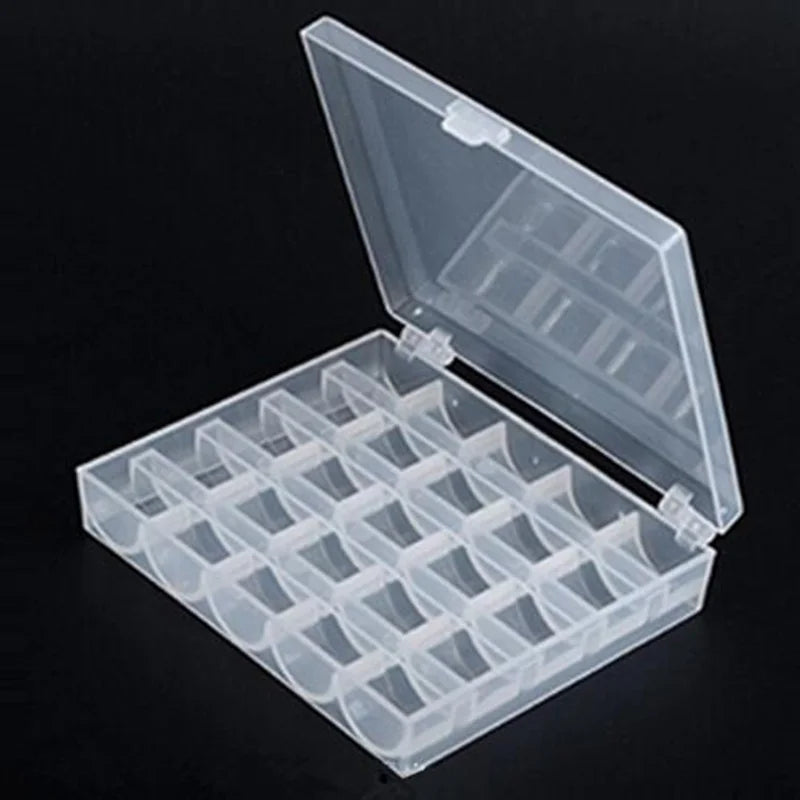 25Pcs Clear Plastic Sewing Machine Bobbins Set with Storage Box