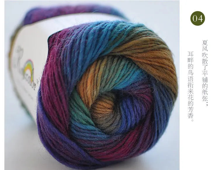 100% Wool Rainbow Yarn – Soft Thick Thread for Knitting & Crochet
