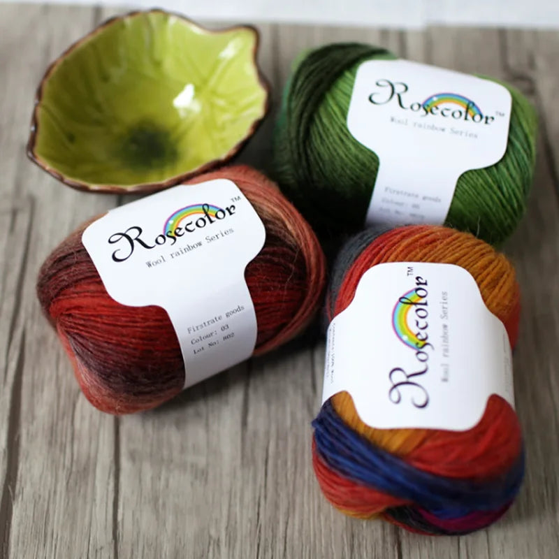 100% Wool Rainbow Yarn – Soft Thick Thread for Knitting & Crochet
