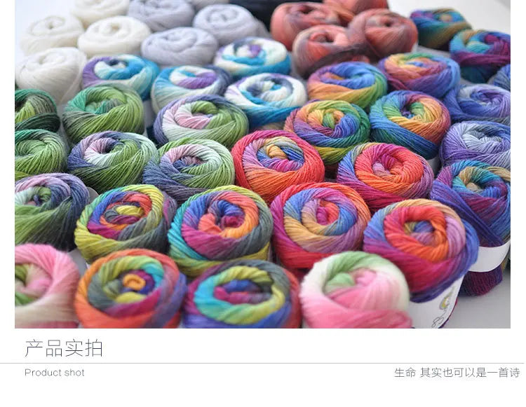 100% Wool Rainbow Yarn – Soft Thick Thread for Knitting & Crochet