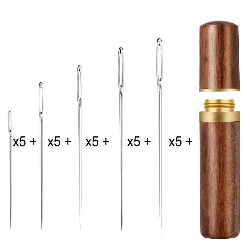 25PCS Large Eye Sewing Needles – 5 Sizes with Wooden Case