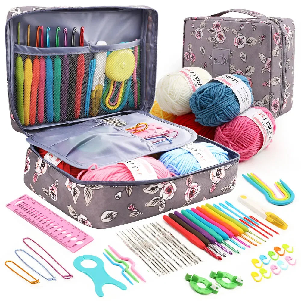 KOVEEN 59-Piece Crochet & Knitting Set – Beginner DIY Kit with Storage Bag