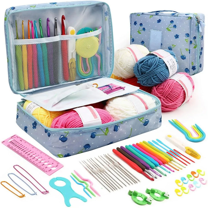 KOVEEN 59-Piece Crochet & Knitting Set – Beginner DIY Kit with Storage Bag