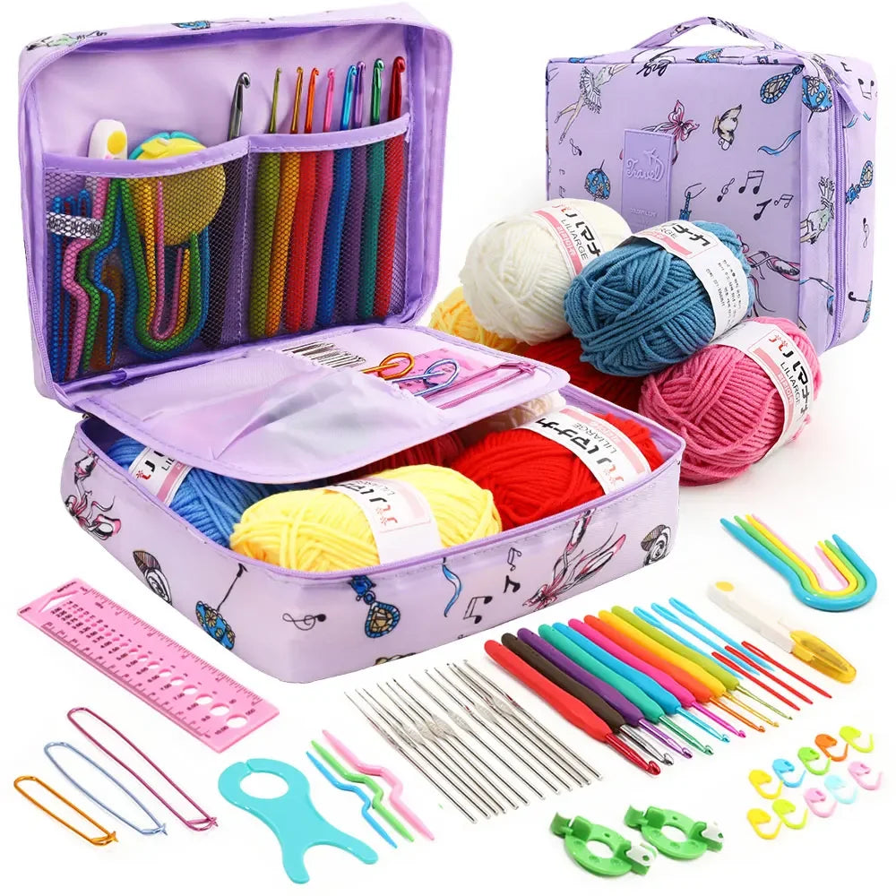KOVEEN 59-Piece Crochet & Knitting Set – Beginner DIY Kit with Storage Bag
