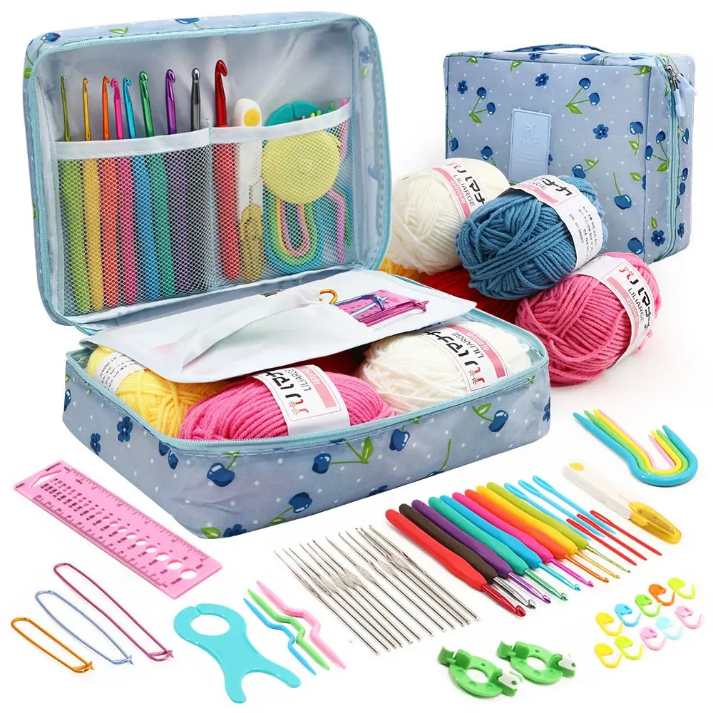 KOVEEN 59-Piece Crochet & Knitting Set – Beginner DIY Kit with Storage Bag