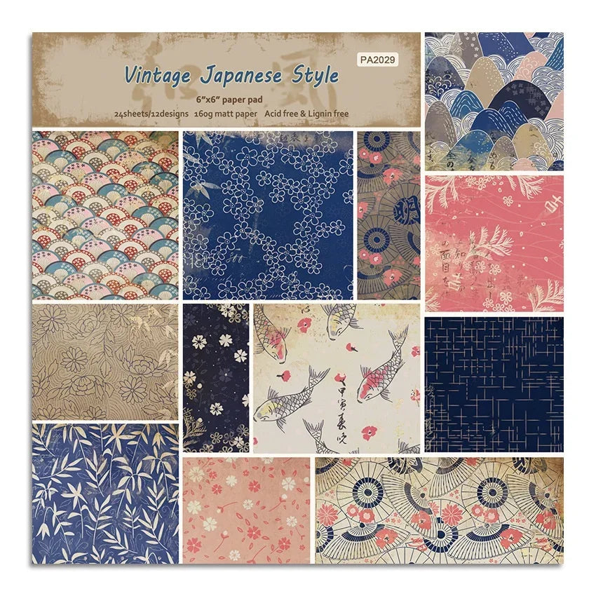24-Sheet Vintage Japanese Craft Paper Pad – Origami & Scrapbooking