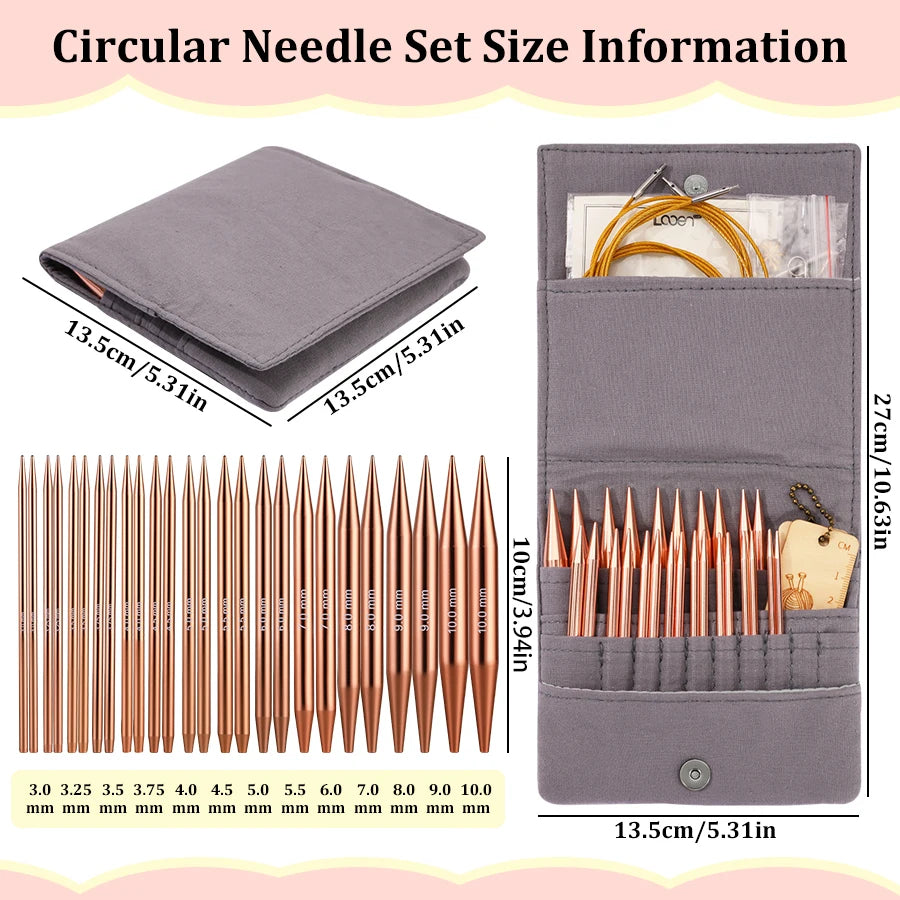 Aluminum Detachable Circular Knitting Needle Set with Storage Bag