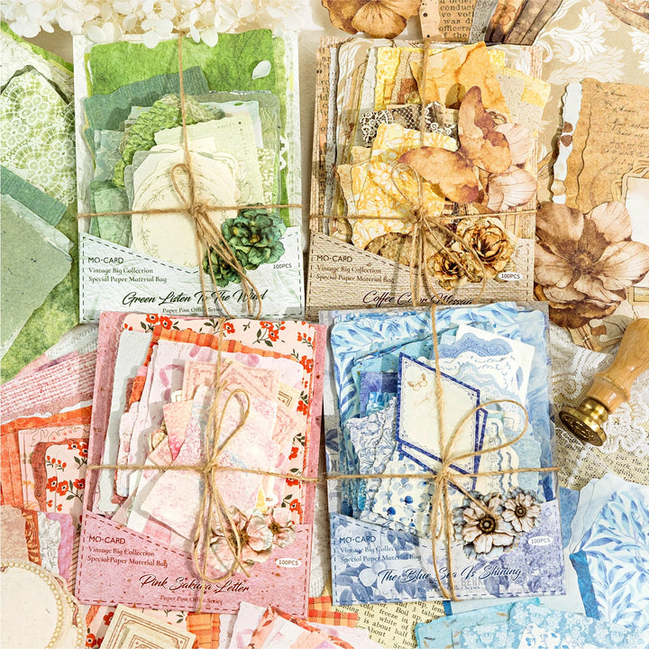 JIANQI 100pcs Vintage Scrapbooking Paper Kit