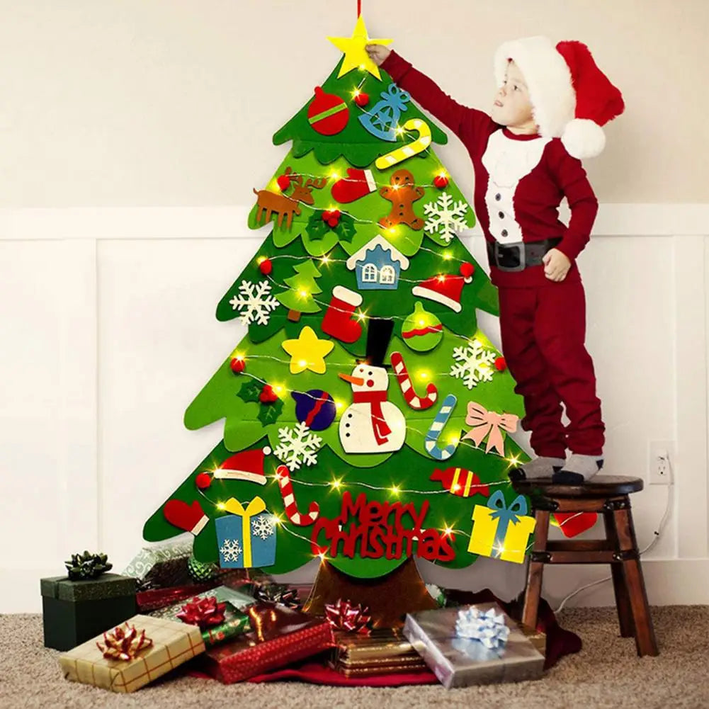 Felt Christmas Tree Set for Kids – Montessori Holiday Craft with Ornaments & Lights