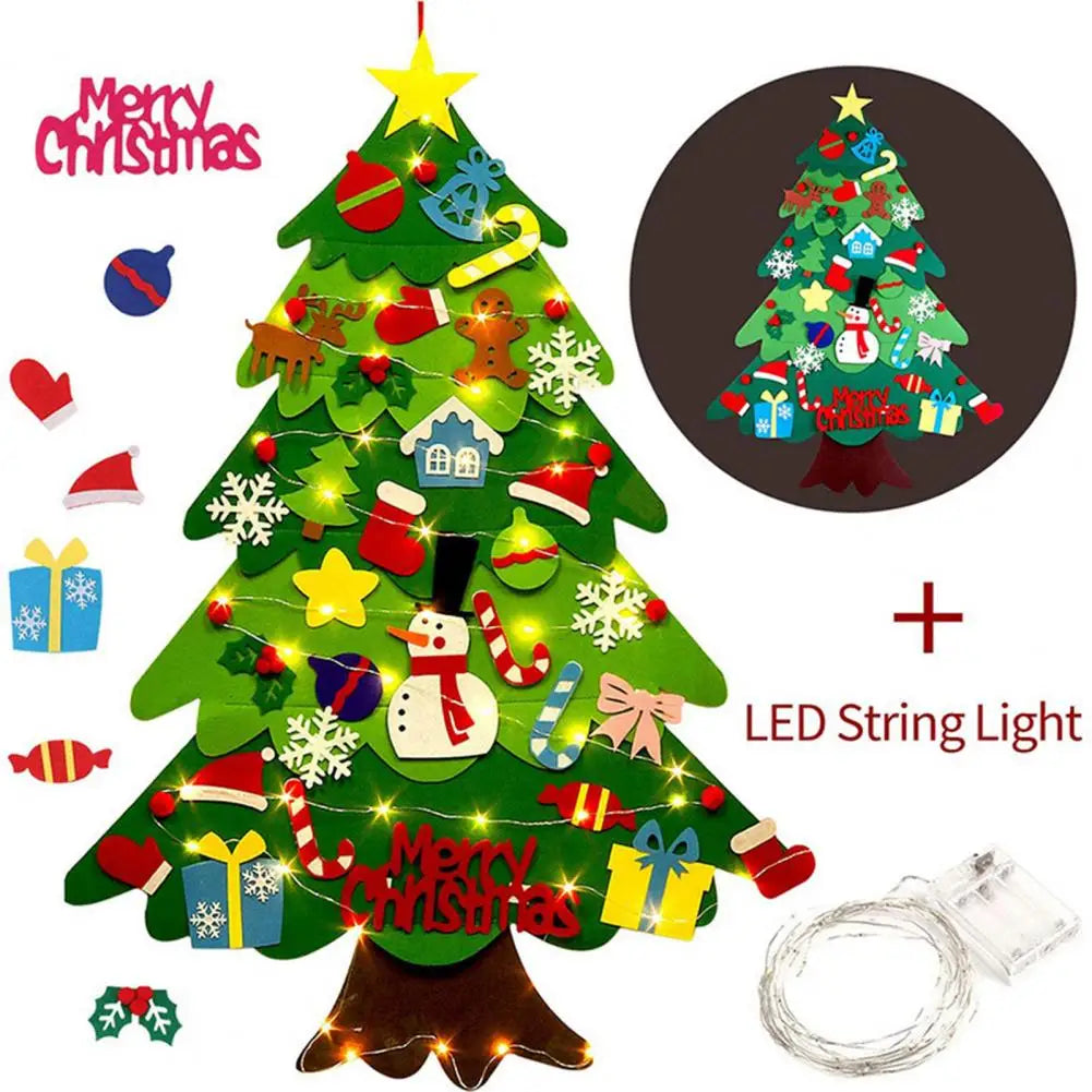 Felt Christmas Tree Set for Kids – Montessori Holiday Craft with Ornaments & Lights