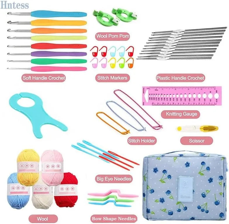 KOVEEN 59-Piece Crochet & Knitting Set – Beginner DIY Kit with Storage Bag