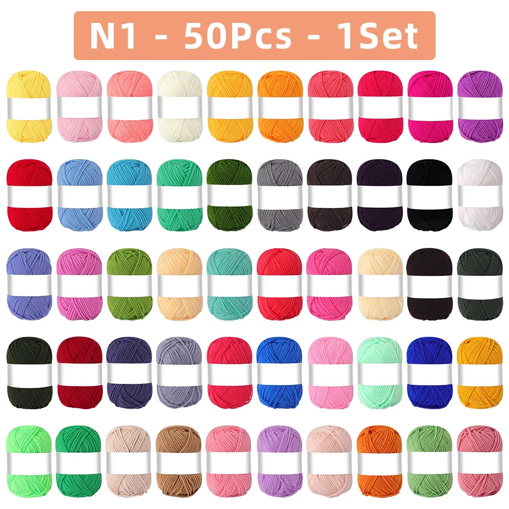 4 Ply Milk Cotton Yarn Set – 25/50pcs Soft Knitting & Crochet Threads