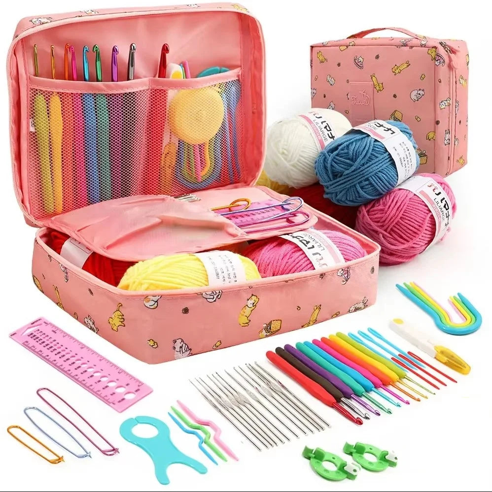 KOVEEN 59-Piece Crochet & Knitting Set – Beginner DIY Kit with Storage Bag