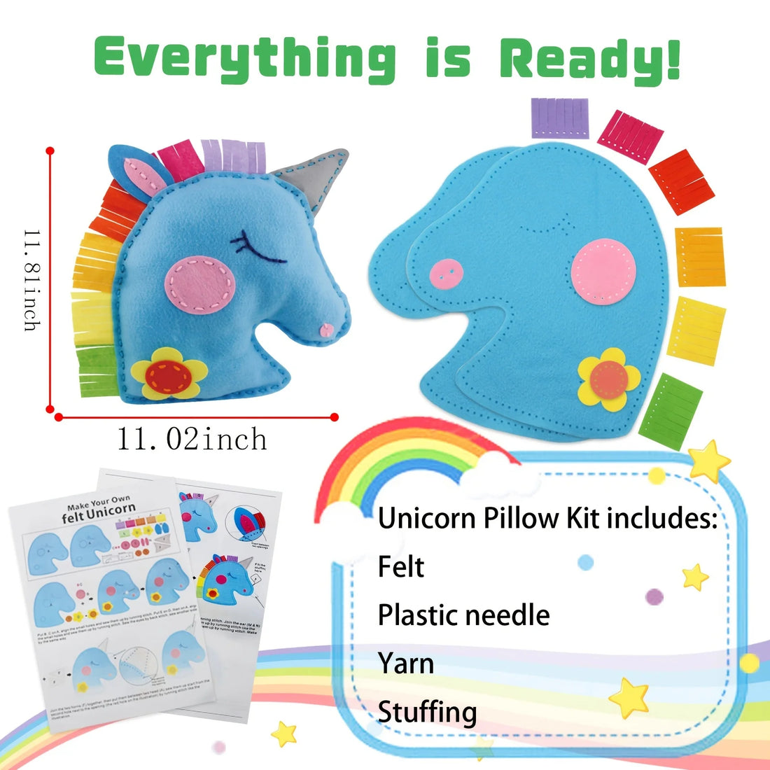 Unicorn Felt Craft Kit – 5pcs DIY Sewing Fabric Set for Kids & Adults