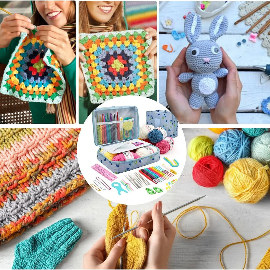 KOVEEN 59-Piece Crochet & Knitting Set – Beginner DIY Kit with Storage Bag