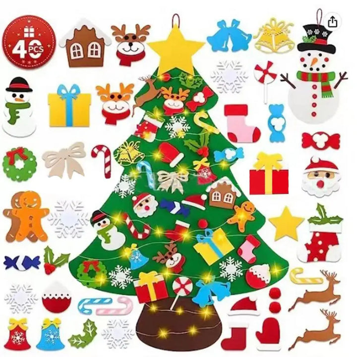 Felt Christmas Tree Set for Kids – Montessori Holiday Craft with Ornaments & Lights