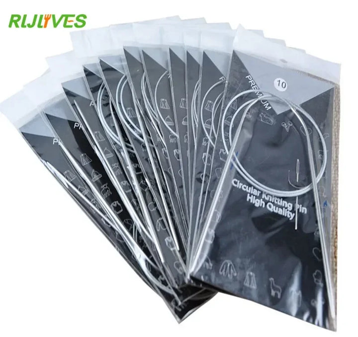 11-Piece Stainless Circular Knitting Needle Set – 80cm Crochet & Weaving Pins