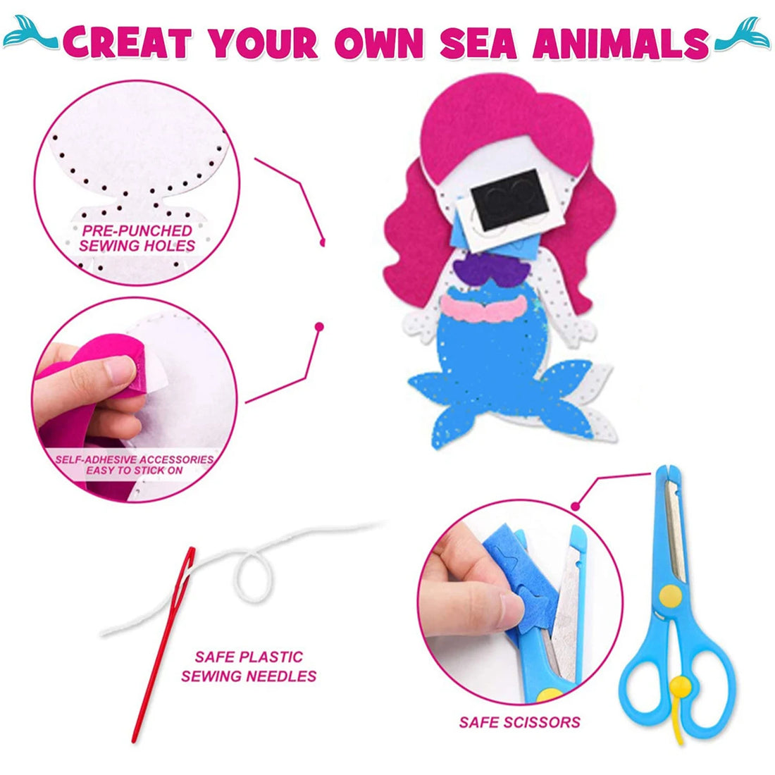 Sea Animals DIY Sewing Felt Plush Kit for Kids