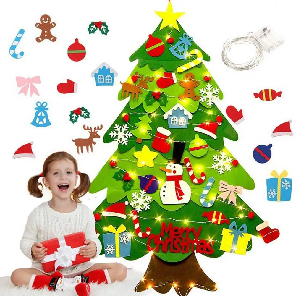 Felt Christmas Tree Set for Kids – Montessori Holiday Craft with Ornaments & Lights