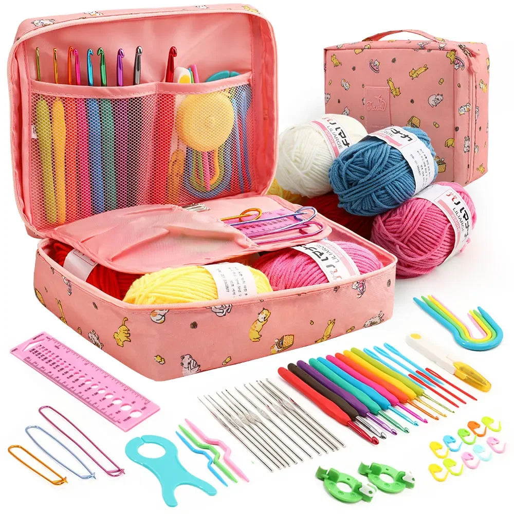 KOVEEN 59-Piece Crochet & Knitting Set – Beginner DIY Kit with Storage Bag