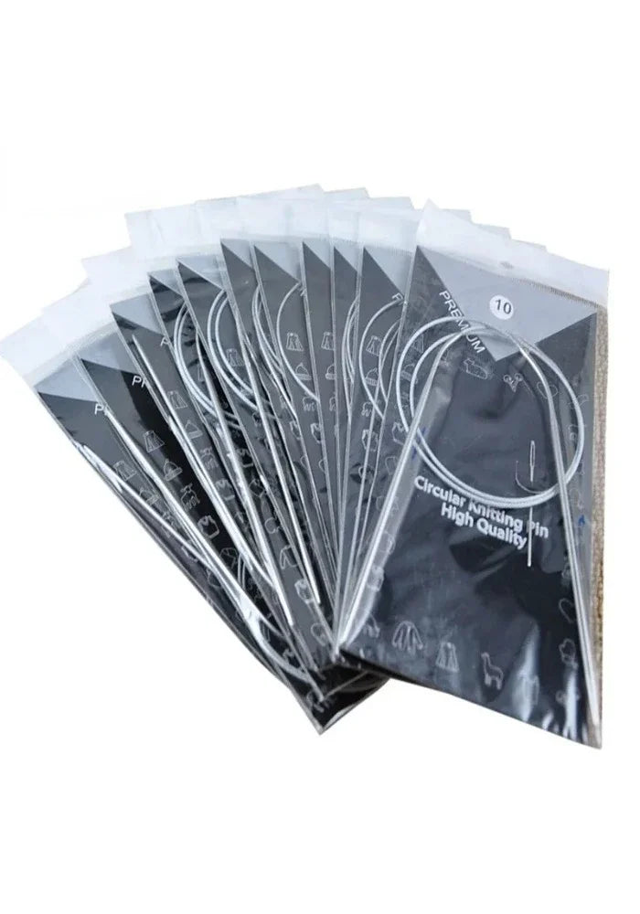 11-Piece Stainless Circular Knitting Needle Set – 80cm Crochet & Weaving Pins