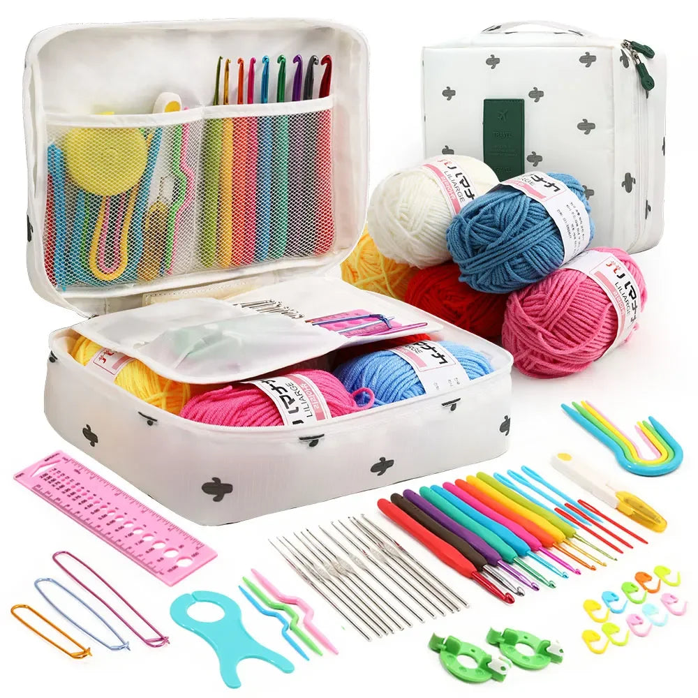 KOVEEN 59-Piece Crochet & Knitting Set – Beginner DIY Kit with Storage Bag