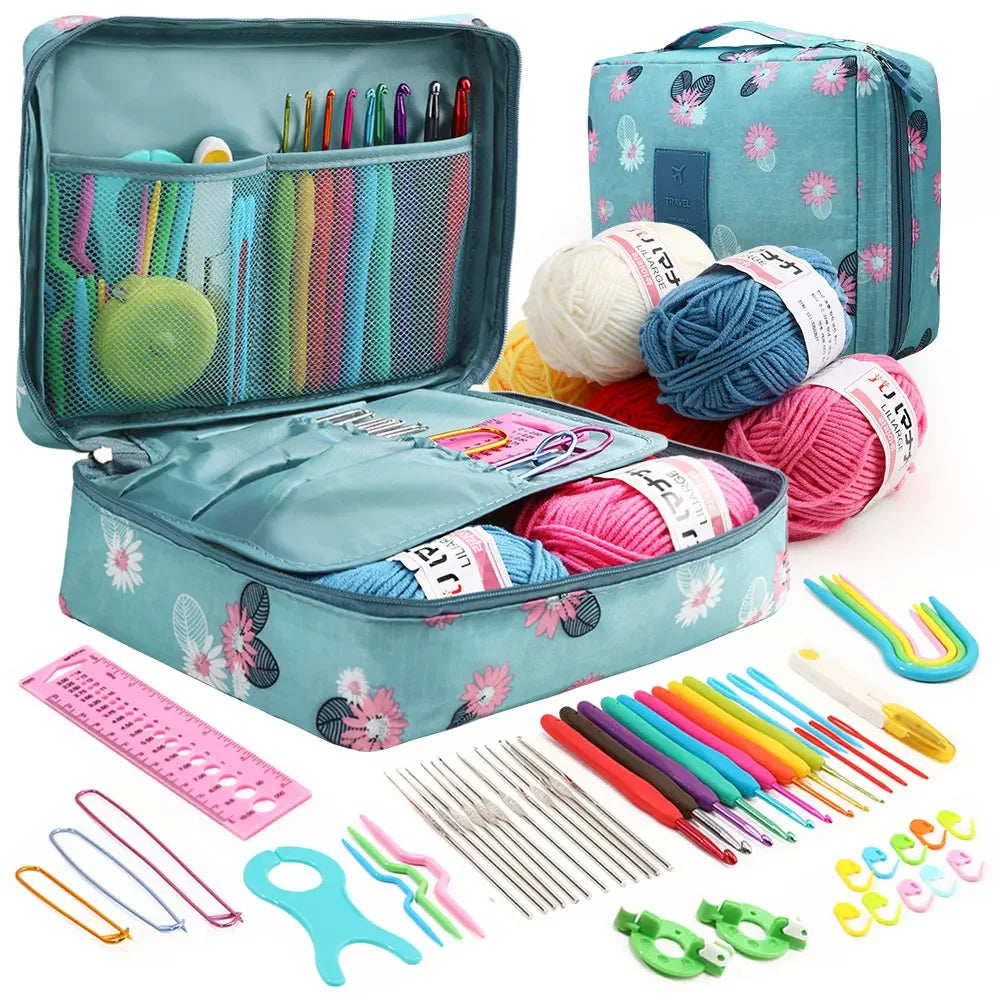 KOVEEN 59-Piece Crochet & Knitting Set – Beginner DIY Kit with Storage Bag