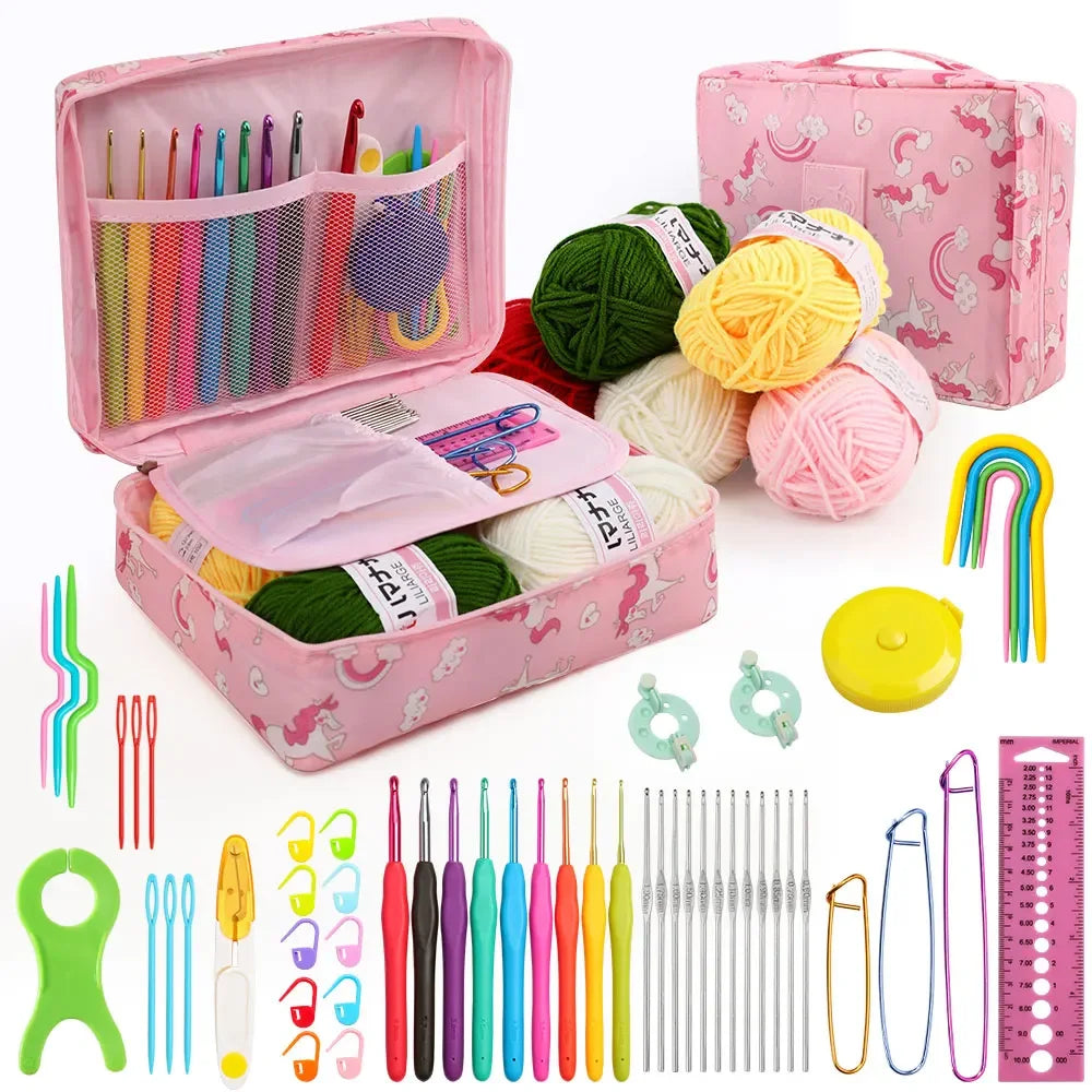 KOVEEN 59-Piece Crochet & Knitting Set – Beginner DIY Kit with Storage Bag
