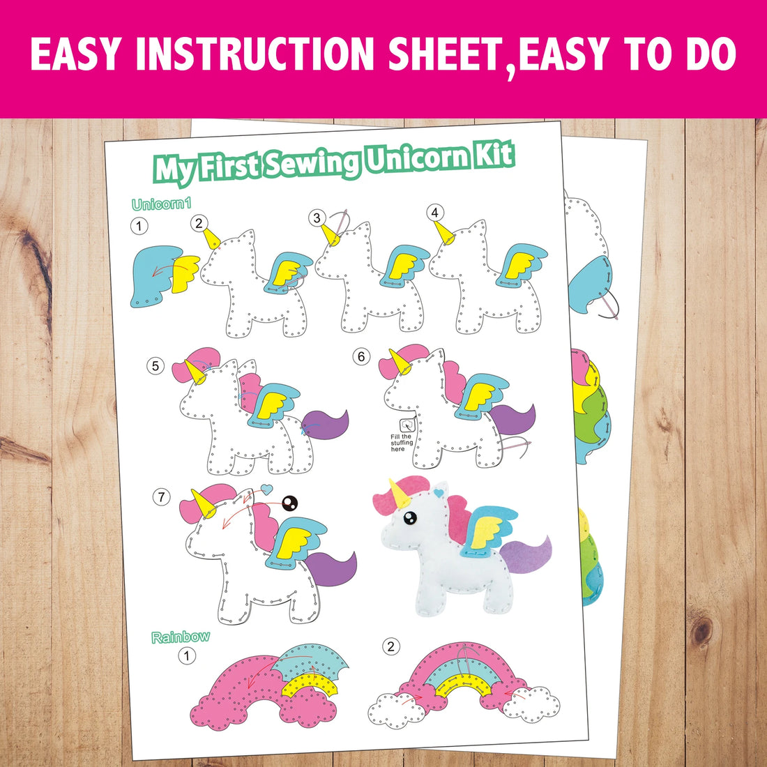 Unicorn Felt Craft Kit – 5pcs DIY Sewing Fabric Set for Kids & Adults