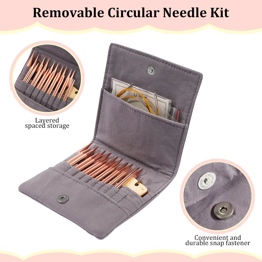 Aluminum Detachable Circular Knitting Needle Set with Storage Bag