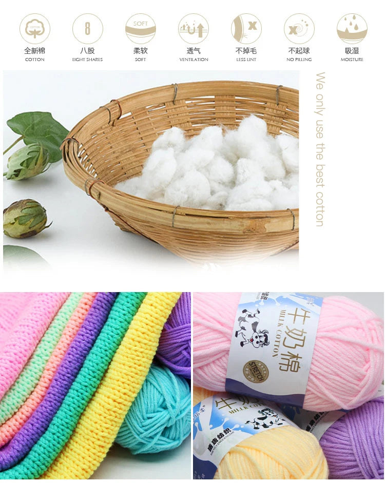 50g 5 Ply Milk Cotton Yarn – Soft Handwoven Knitting & Crochet Wool