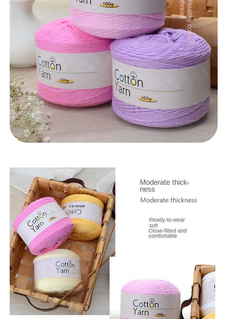 100g 100% Cotton Hand Knitting Yarn – Soft Crochet Thread