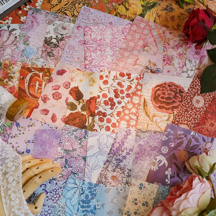 JIANQI 100pcs Vintage Floral Paper Set – Scrapbooking & DIY Craft Material