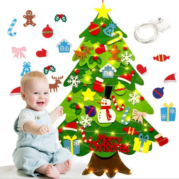 Felt Christmas Tree Set for Kids – Montessori Holiday Craft with Ornaments & Lights